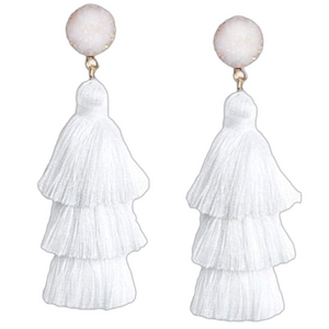 Me&Hz Druzy Tassel Dangle Drop Stud Earrings NWT